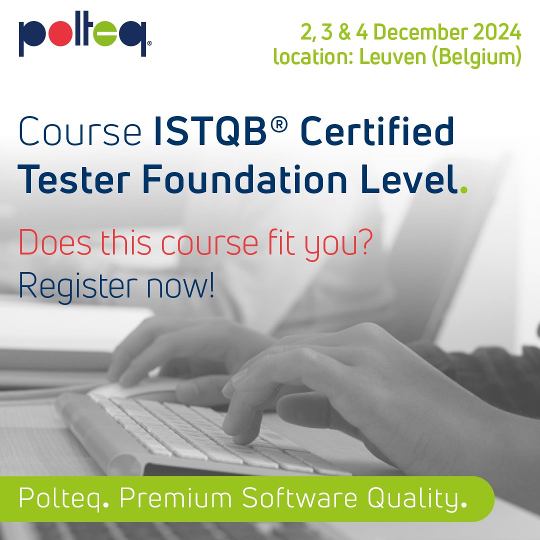 The interactive three-day training course 𝗜𝗦𝗧𝗤𝗕® 𝗖𝗲𝗿𝘁𝗶𝗳𝗶𝗲𝗱 𝗧𝗲𝘀𝘁𝗲𝗿 𝗙𝗼𝘂𝗻𝗱𝗮𝘁𝗶𝗼𝗻 𝗟𝗲𝘃𝗲𝗹  offers a comprehensive introduction to software testing. 
Learn more about the course on our website and secure a spot: loom.ly/PgVNMWk

#Polteq