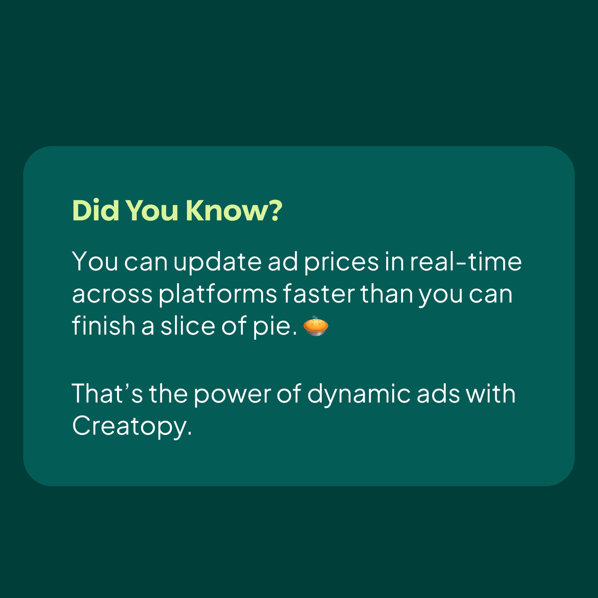 the_brief_ai's tweet photo. Manually updating ads? 
That’s like baking a pie from scratch every time someone asks for a slice. 🥧
Just sayin'
#creatopy #creativeautomation #creativetech https://t.co/RGYaesl3wA