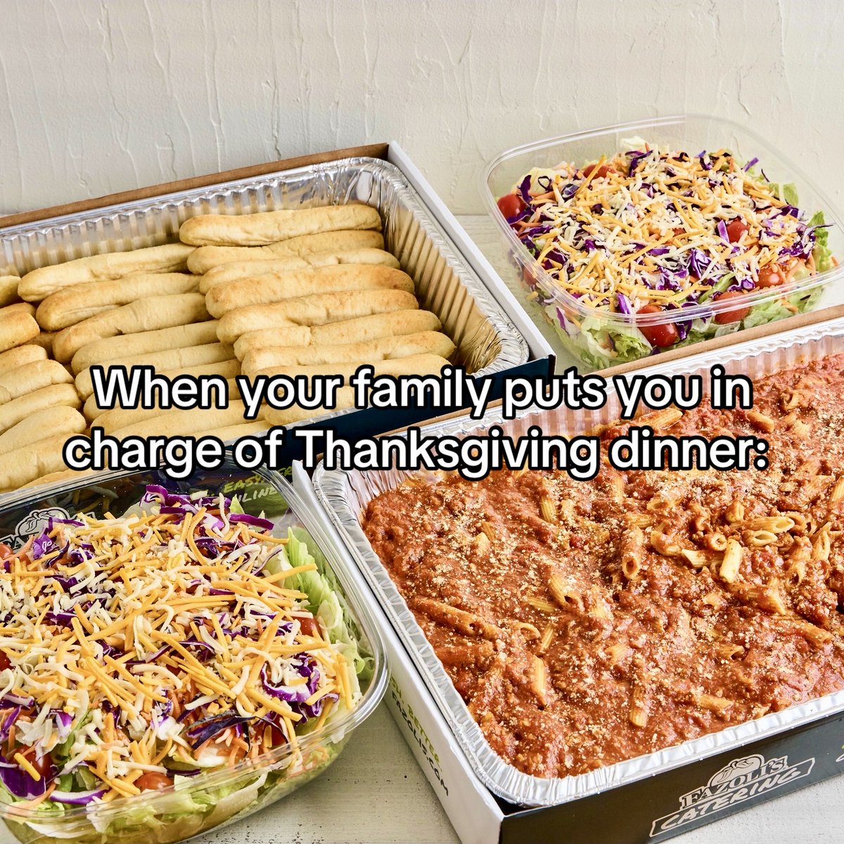 Pasta &amp; Breadsticks &gt;&gt;&gt; Turkey &amp; Stuffing
To explore available catering options at your local Fazoli's, visit fazolis.com/catering