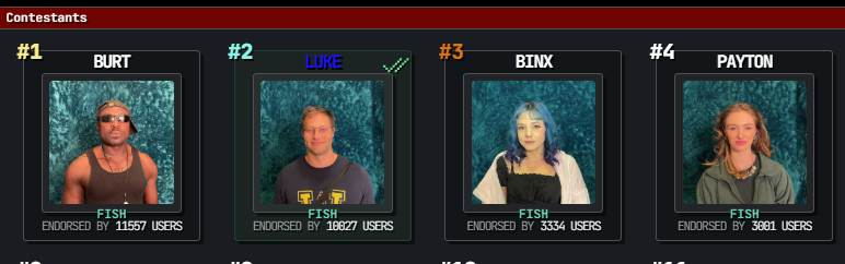 FDSheckler's tweet photo. Massive shift in endorsements, away from the "MAP allies" towards the Hero Luke.
#fishtanklive #fishtankdotlive #MAPTank https://t.co/WwzRc21b1I