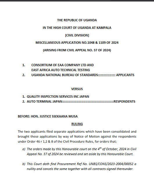 Lawpointuganda's tweet photo. HIGH COURT CLARIFIES THAT AFTER MAKING A DECISION IN AN APPEAL MADE UNDER THE PPDA ACT, IT CAN REVIEW ITS DECISION

Following  a decision made by the High Court in Civil Appeal No. 37 of 2024  (details of this decision are in my earlier post), the aggrieved parties  applied to the High Court for a review of the decision.

The  case originates from a procurement process in which UNBS awarded a  contract for pre - export verification of used motor vehicles to three  bidders, and signed contracts with all the three bidders / providers.  One of the providers appealed to the High Court challenging the validity  of the evaluation process leading to the award of the contracts to the  other two providers. In its decision on the appeal, the High Court  cancelled the contracts of the two other providers, leaving the Entity  (UNBS) with a with only one provider to conduct the pre - export  verification.

UNBS and the two other  providers filed independent applications for review of the decision of  the court. The court consolidated the applications for review and made a  decision which is attached below.

UNBS  and the two other providers made submissions stating that there was an  error apparent on the face of the record on account that: the court  should have nullified the entire procurement process, the court had  relied on an evaluation report which had been discarded by the Contracts  Committee, and that based on the nature and volume of the pre - export  verification services, it is not possible for the services to be  undertaken by one provider.

On the  other hand, the provider with the only running contract argued that the  High Court in its appellate jurisdiction under the PPDA Act has no power  to review its decision. It was submitted that under the PPDA Act the  High Court has appellate jurisdiction on questions of law only and that  its decision is final and conclusive.

The  court decided that it has jurisdiction to correct its own record by  either weeding out errors on the record, or to serve the ends of  justice. It was decided that the Civil Procedure Act permits a review of  a court decision in normal civil suits and when the court is exercising  its appellate jurisdiction.

The court  acknowledged that in its earlier decision it had condemned the other two  providers for errors in the evaluation process for which UNBS was  entirely culpable. On this basis, it allowed the applications and made a  decision setting aside its original order and cancelling the entire  procurement process.

A key takeaway  from this decision is that not all hope is lost for an aggrieved bidder /  provider when the High Court makes a decision on appeal which is final  under the PPDA Act. The bidder  / provider can apply to the High Court  to review its decision using the provisions in the Civil Procedure Act  and the Civil Procedure Rules.

Post retrieved from LinkedIn 
By John Kallemera
Procurement Specialist

Find full case 
https://t.co/SkjWLeynOb