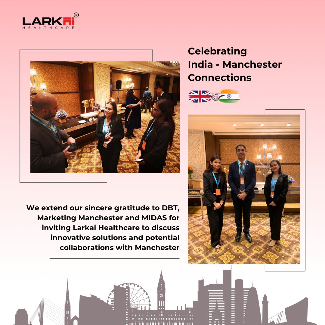 Larkai Healthcare has been honoured to be a part of the High Tea Networking event to celebrate the Greater Manchester-India connections, hosted by Manchester India Partnership.
#DBT #GreaterManchesterIndia #Connections #DelhiHighTea