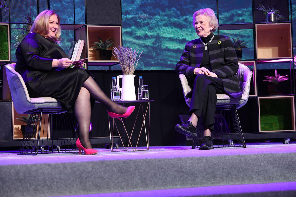 Our final headline speaker, Mary Robinson, Former President of Ireland and Chair of the Elders on stage with our host Dearbhail McDonald. 
#AIBSustainabilityConf24