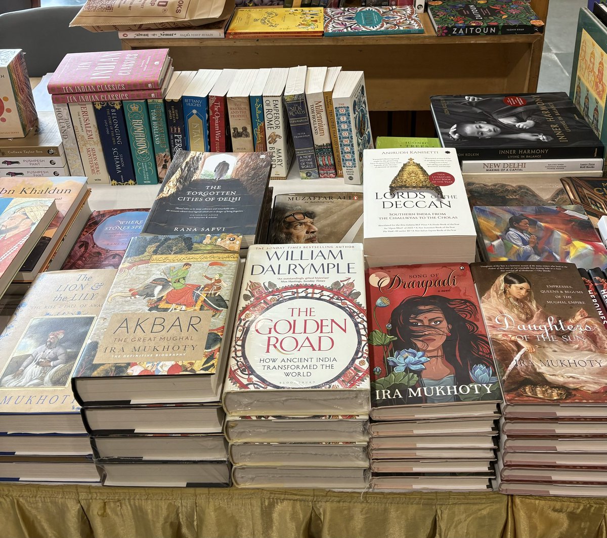 mukhoty's tweet photo. My books enjoying a fleeting moment in exalted company at the Dara Shukoh seminar on syncretic cultures at the IIC 😏 with thank to @midlandbook https://t.co/RQ5tQaj2oz