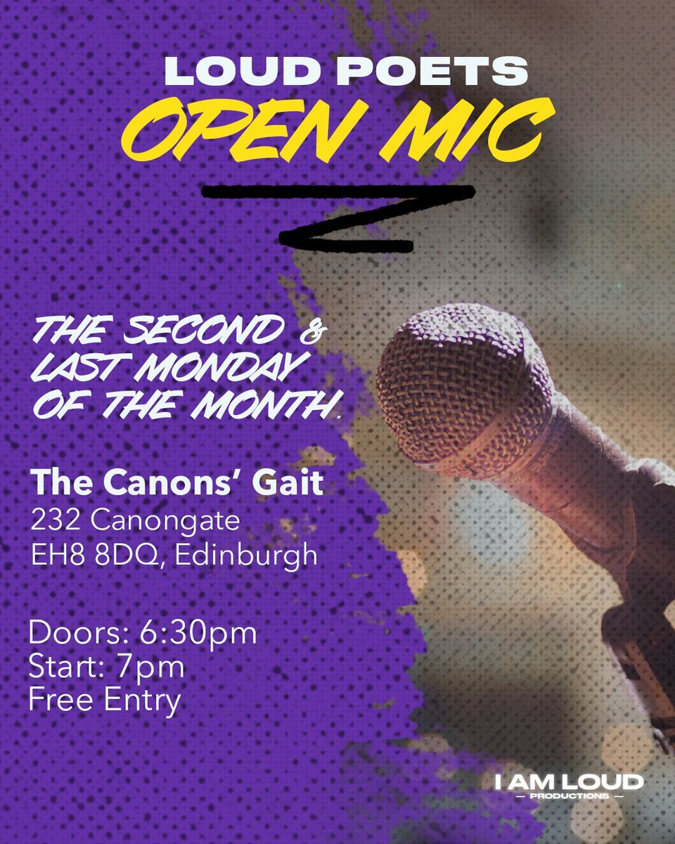 IAmLoudPro's tweet photo. We still have spaces for tonight's Open Mic!
Sign up through the link in our bio or sign up on the door.

Tonight we have the fantasticly talented feature Paul Case

So bring yourself down to the Canons' Gait for our penultimate open mic of 2024! https://t.co/IYhVXKmFgy