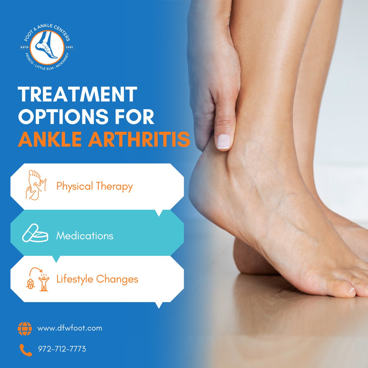 FootAnkleDFW's tweet image. 🦶 Ankle arthritis can be painful, but there are effective treatments available to help you manage it!
🗓 Book your appointment today! dfwfoot.com/contactus

#AnkleArthritis #arthritistreatment #foothealth #footcare #footandankle #frisco #texas #mckinney #littleelm #podiatrist