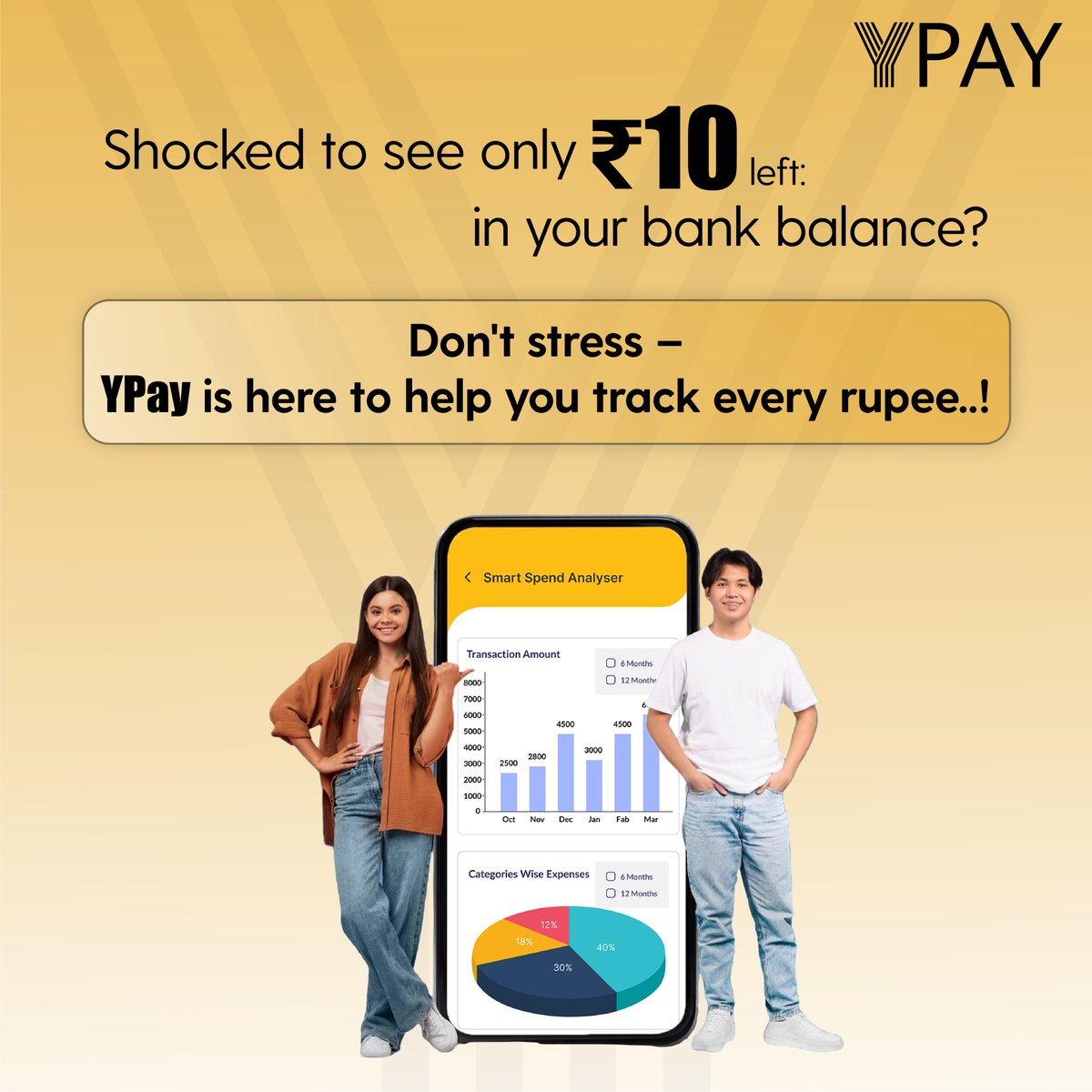 YpayOfficial's tweet photo. 😱 Shocked to see only ₹10 left in your bank balance?
And no clue where your money went? 🤷‍♂️
Don't stress – YPay is here to help you track every rupee! 💳
✔️ Know where you spend
✔️ Stay in control
✔️ Save smarter

#YPAY #SmartBudgeting #TrackYourMoney #FinancialFreedom https://t.co/8MZ6ewBJeO