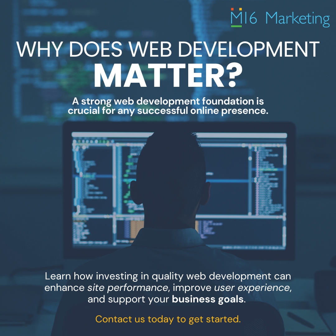 🔧 Why does web development matter? It's the backbone of site performance &amp; user experience! Let M16 Marketing help build your website for success. 🚀 #WebDevelopment #UserExperience #M16Marketing