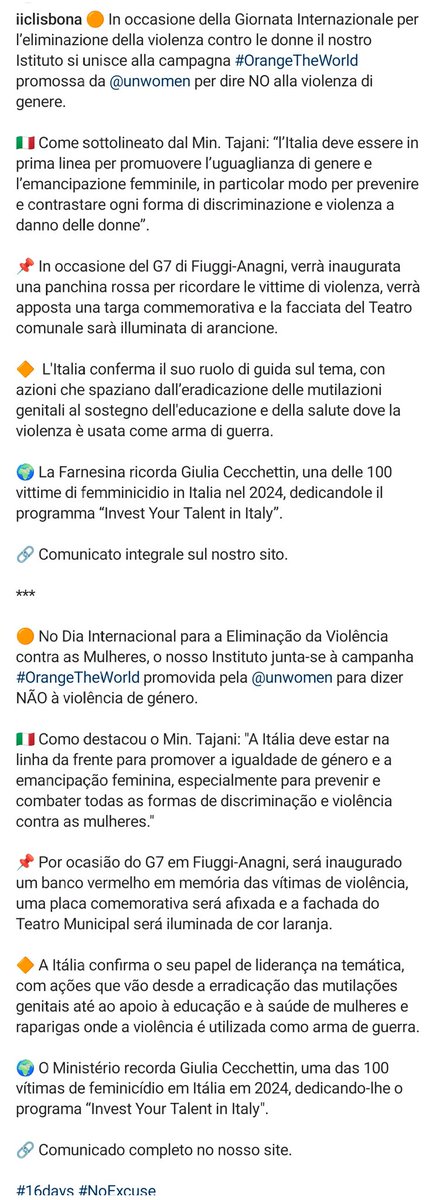 #OrangeTheWorld #16Days #NoExcuse 

<a href="/ItalyMFA/">Farnesina 🇮🇹</a> 
<a href="/UN_Women/">UN Women</a>