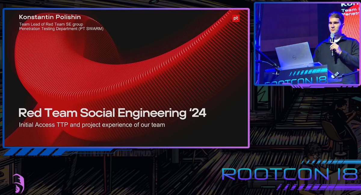🎤✨ Our security researcher, Konstantin Polishin, presented “Red Team Social Engineering 2024: Initial Access TTP and Project Experience of Our Team” at #ROOTCON18 🚀

Recording: youtube.com/watch?v=6nnZJi…