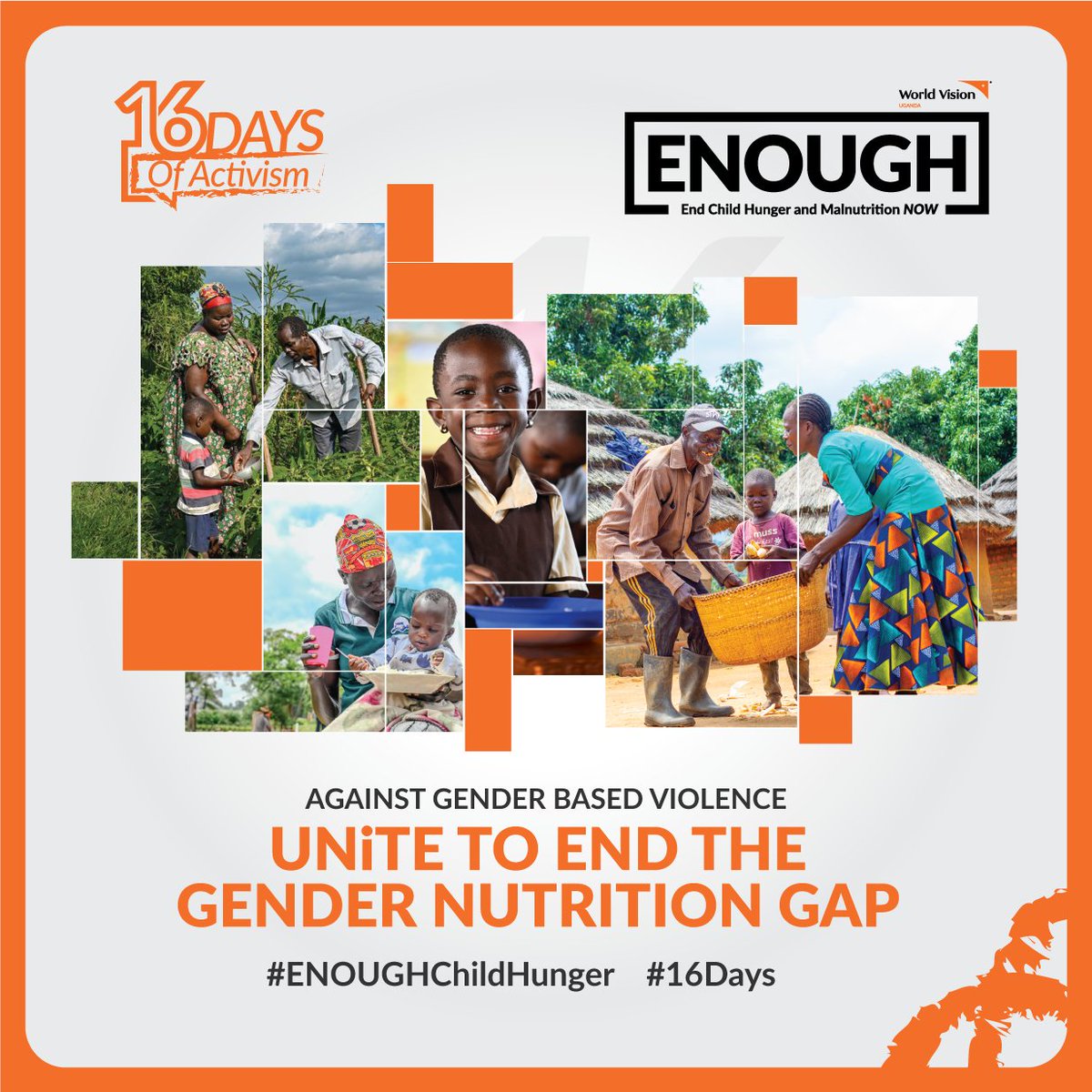 Every year , 16 Days of Activism against Gender-Based Violence starts on 25th November with the commemoration of the International Day for the Elimination of Violence against girls and women, and concludes with the Human Rights Day on 10th December.   #ENOUGHChildHunger #16Days