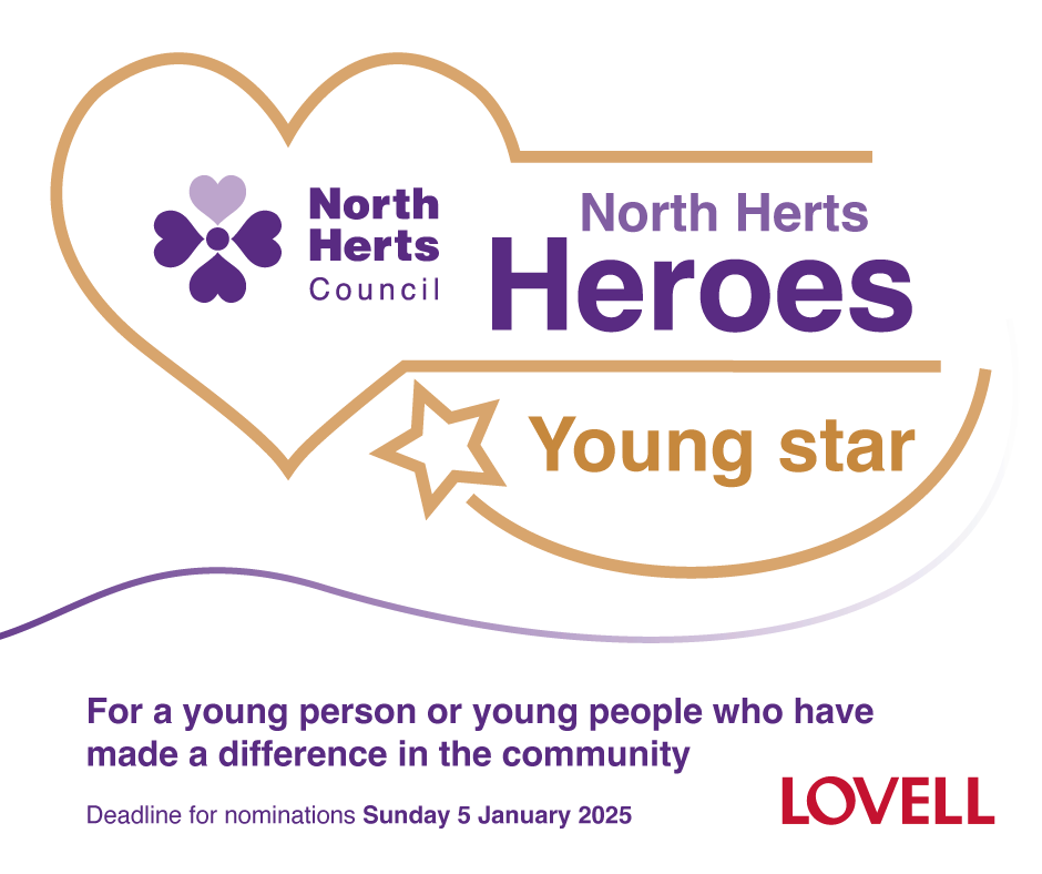 Do you know a young person who has contributed to their community, inspired others or given back? Someone who has transformed their own life, overcome challenges to reach their goal or positively impacted others' lives? 

Nominate a #NorthHertsHero 🦸‍♂️ north-herts.gov.uk/north-herts-he…