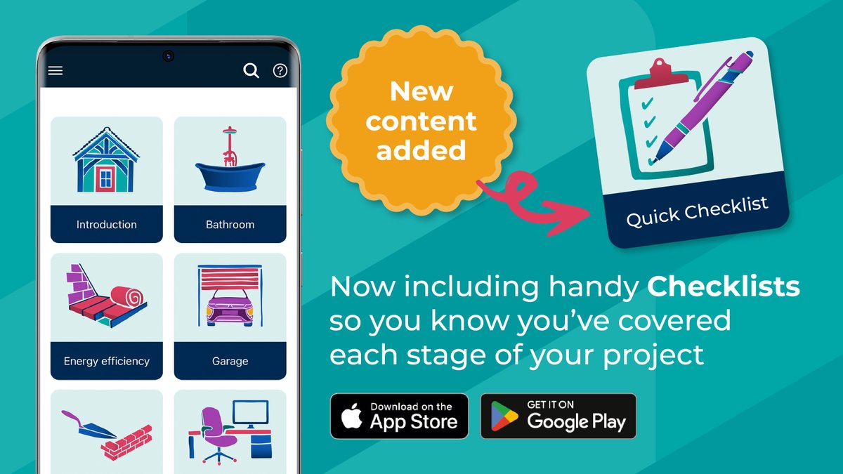 Our free #HomeImprovement app has a new update that includes handy checklists to help you ensure you know what you need to do at each stage of your project

There’s also information in simple, easy-to-understand language on:

Energy Performance Certificates 💡
Air Source Heat