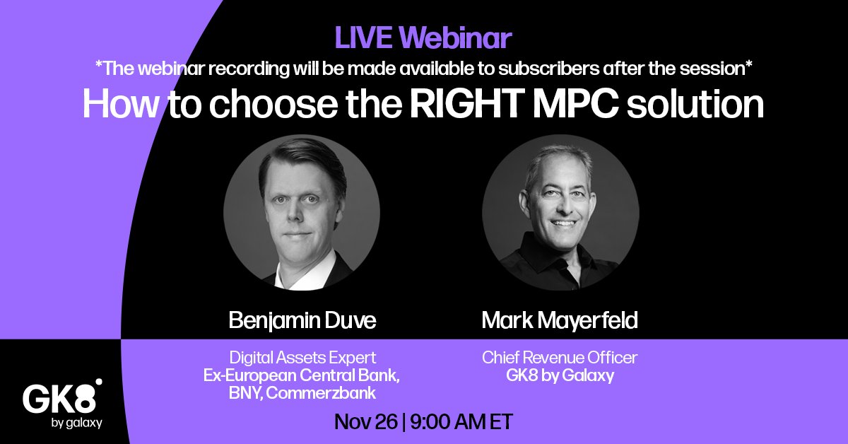 Last chance to register for our LIVE WEBINAR tomorrow, Tuesday Nov 26 at 9:00 AM ET on how to choose the right #MPC solution for you.
🎥The #webinar recording will be made available to subscribers after the session
👉Register here: gk8.io/lp/how-to-choo…