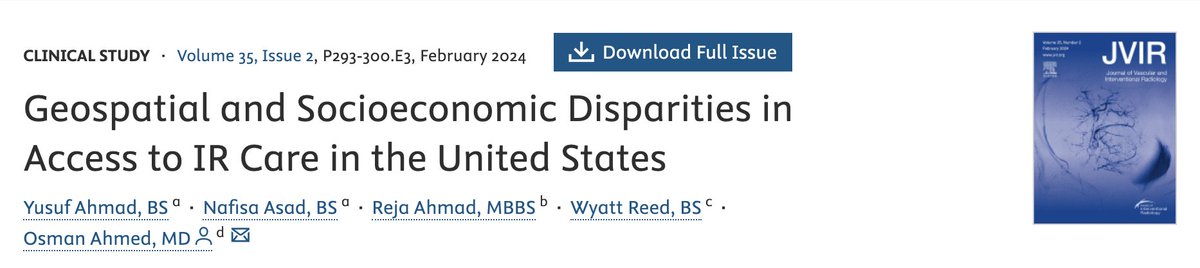1/6 🚨 31.2% of the US population lacks access to an interventional radiologist within their county.

Revealing insights from <a href="/JVIRmedia/">JVIR</a> on the geographic distribution of IRs in the U.S. 🌍🩺

Let's unpack the key findings below 👇🧵

#HealthcareAccess #InterventionalRadiology