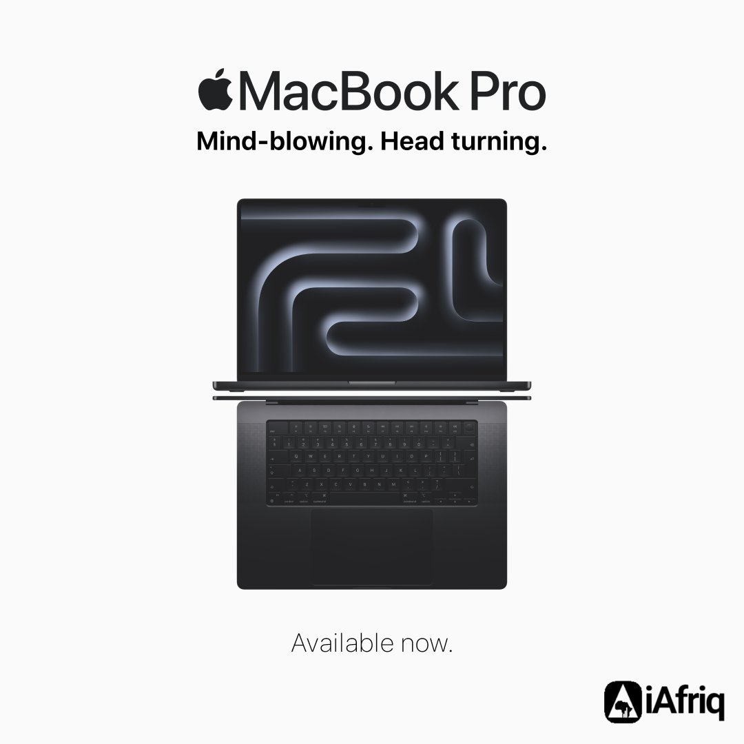 Experience the speed of Apple's M3 chip, stunning Liquid Retina XDR display and all-day battery life. Shop now at iAfriq 
#ios
#iAfriq
#MacBookPro 
#appleipad