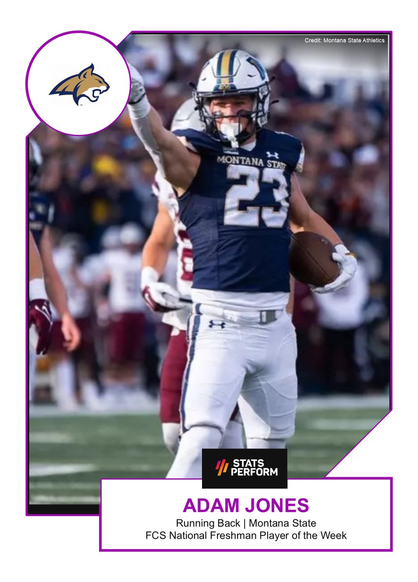 Stats Perform FCS National Freshman Player of the Week          

Congratulations to Montana State RB Adam Jones.

Story: theanalyst.com/2024/11/stats-…