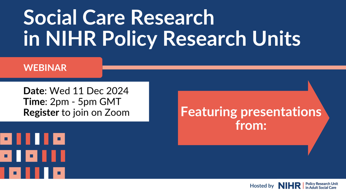 Care Policy and Evaluation Centre (@cpec_lse) on Twitter photo UPCOMING WEBINAR💡
Join us on Wed 11 December at 2pm for presentations on the latest #SocialCare research within <a href="/NIHRresearch/">National Institute for Health and Care Research</a> Policy Research Units.
Register to join: 👉lse.zoom.us/meeting/regist…
1/7 UPCOMING WEBINAR💡
Join us on Wed 11 December at 2pm for presentations on the latest #SocialCare research within <a href="/NIHRresearch/">National Institute for Health and Care Research</a> Policy Research Units.
Register to join: 👉lse.zoom.us/meeting/regist…
1/7