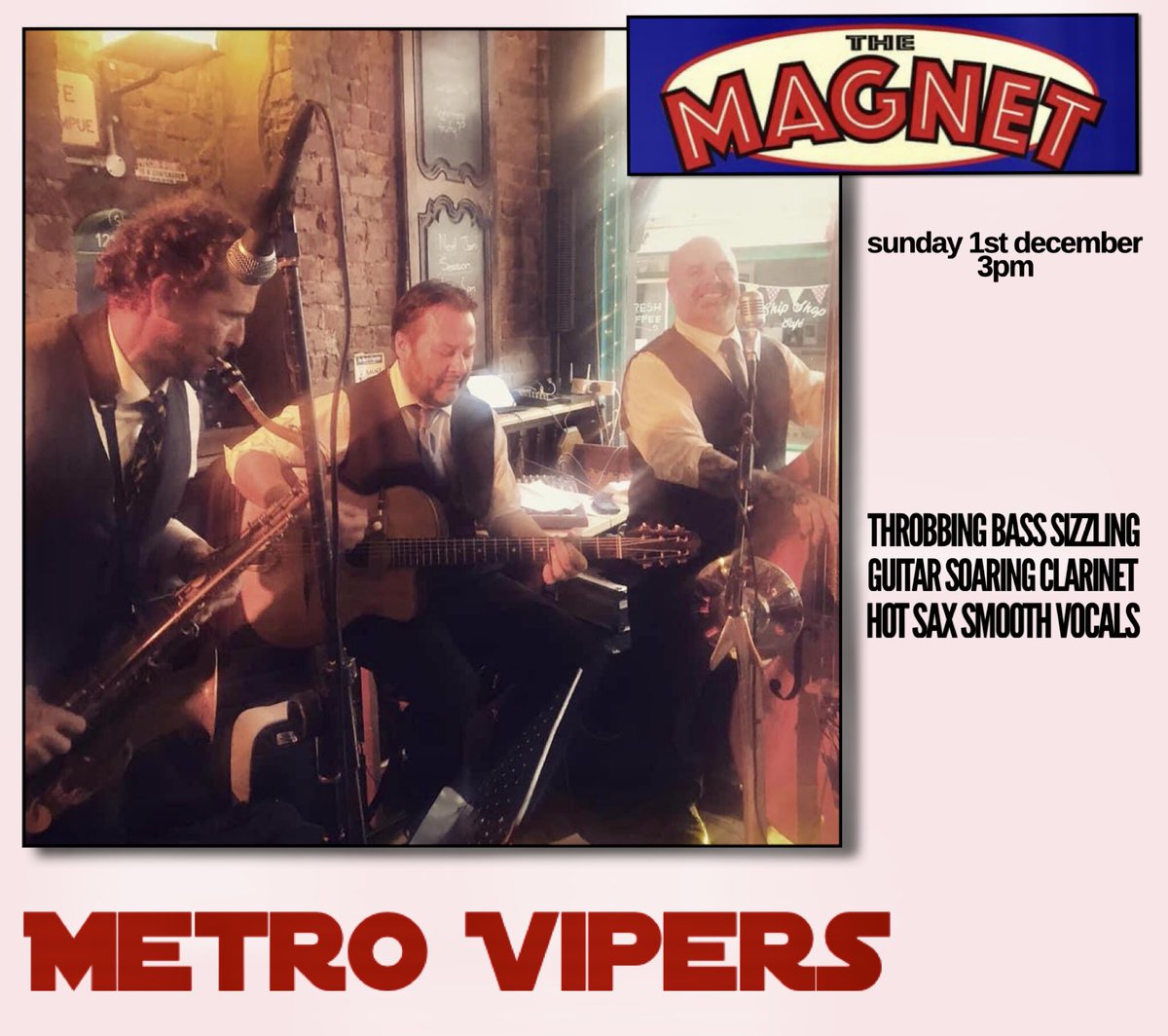 Metro Vipers (@metrovipers) on Twitter photo This coming Sunday 1st December 3pm we’ll be at the fabulous <a href="/Themagnetmicro1/">Themagnetbroadstairs</a> in #broadstairs Join us for #swingjazz #gypsyjazz and many other surgically enhanced elevator classics! This coming Sunday 1st December 3pm we’ll be at the fabulous <a href="/Themagnetmicro1/">Themagnetbroadstairs</a> in #broadstairs Join us for #swingjazz #gypsyjazz and many other surgically enhanced elevator classics!
