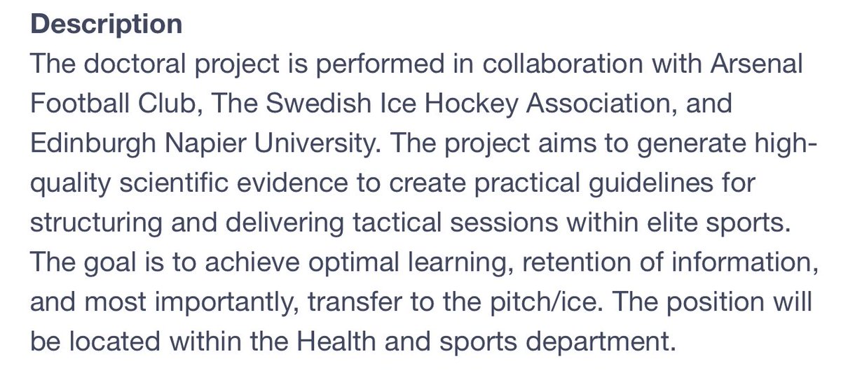 Arsenal Performance and Research Team (@arsenalevolve) on Twitter photo Groundbreaking PhD opportunity focusing on Tactical Training with us, <a href="/HogskolanHstd/">Högskolan i Halmstad</a> <a href="/EdinburghNapier/">Edinburgh Napier University</a> and <a href="/swehockeyse/">Swehockey</a>
Open internationally and based in Halmstad, Sweden 🇸🇪
hh.varbi.com/se/what:job/jo… Groundbreaking PhD opportunity focusing on Tactical Training with us, <a href="/HogskolanHstd/">Högskolan i Halmstad</a> <a href="/EdinburghNapier/">Edinburgh Napier University</a> and <a href="/swehockeyse/">Swehockey</a>
Open internationally and based in Halmstad, Sweden 🇸🇪
hh.varbi.com/se/what:job/jo…