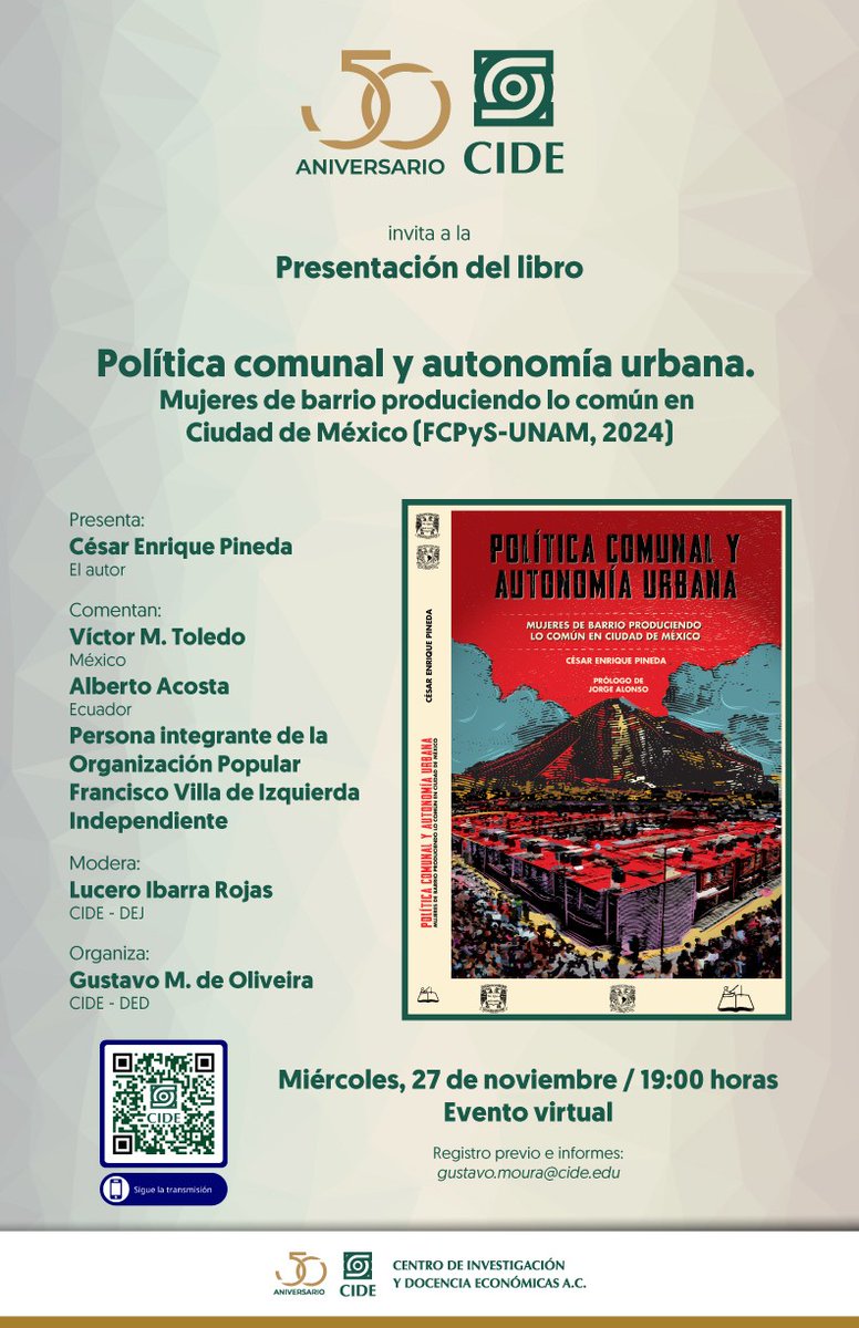 ATENCIÓN a quienes no están en CDMX PRESENTACIÓN VIRTUAL de Política comunal y autonomía urbana el miércoles 27. 
Para todxs fuera de la Ciudad de México que se registren, durante la presentación se les dará acceso gratuito a la versión digital del libro.
Todxs invitadxs a la