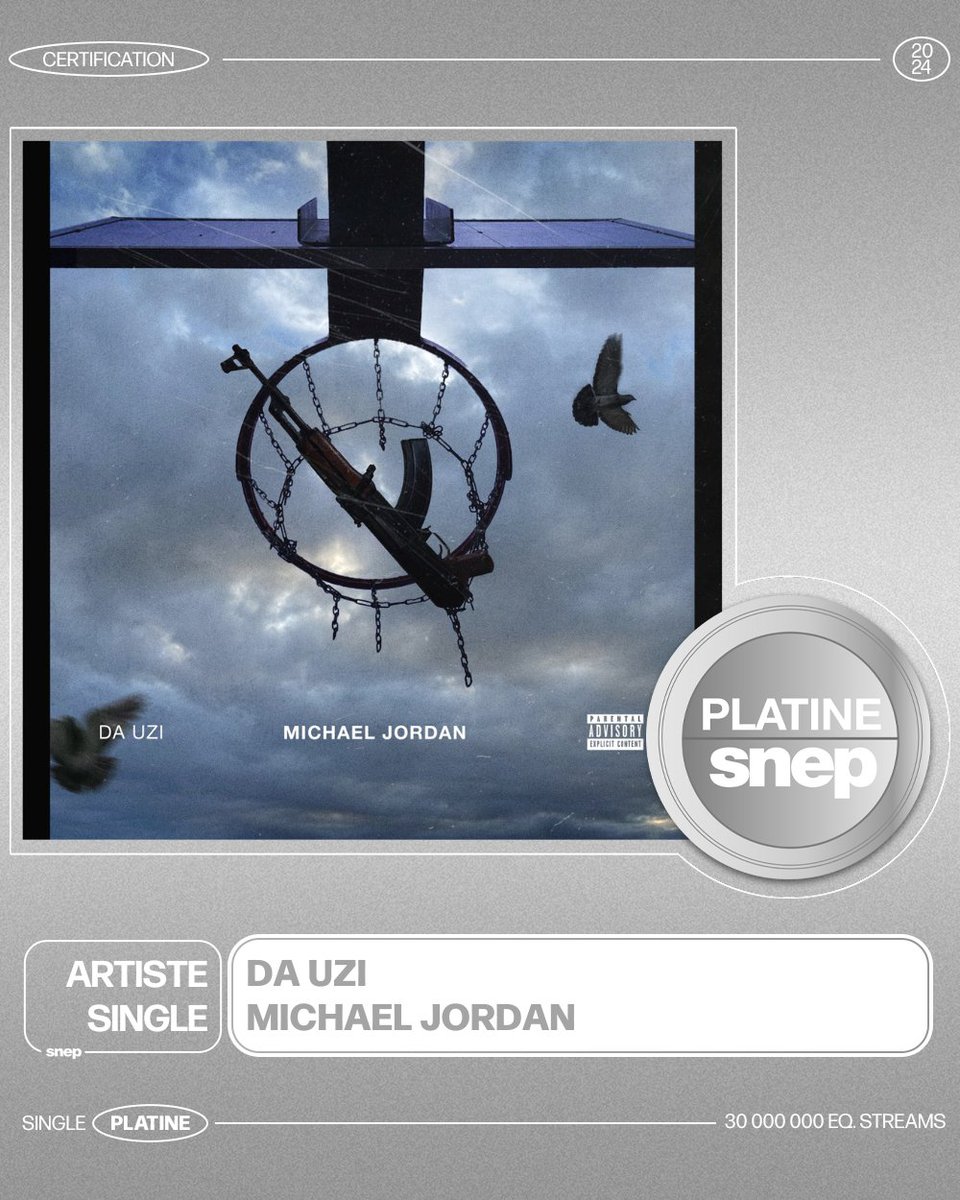 Le titre « Michael Jordan » de Da Uzi est certifié Single Platine ! 💿

30 000 000 équivalents streams 🎧

Bravo ! 👏