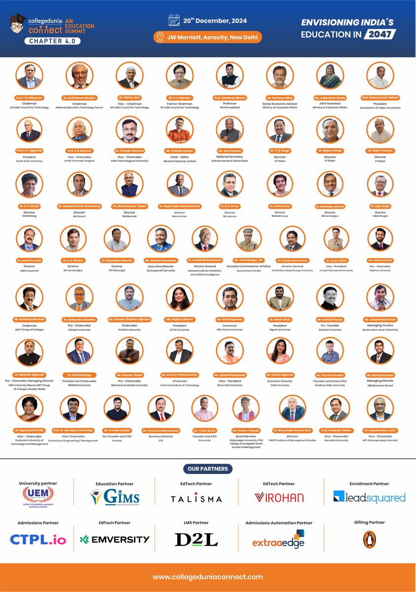 CDconnect2's tweet photo. 🚀Collegedunia Connect 4.0 - An Education Summit 

We are pleased to welcome our Esteemed Dignitaries and Partners for Collegedunia Connect 4.0 

🗓️ Date: 20th December 2024 
📍 Venue: JW Marriott Aerocity, New Delhi

#CollegeduniaConnect #Collegedunia #EducationSummit #HigherEd https://t.co/BmSTO2uqI7