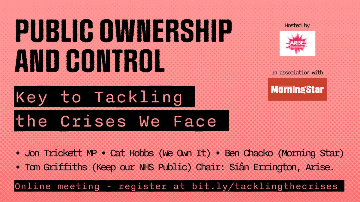 ✅ PUBLIC OWNERSHIP can end the water crisis
✅ PUBLIC OWNERSHIP would end the energy rip-off
✅ PUBLIC OWNERSHIP &amp; investment can save our NHS

Call for public need to come before corporate greed with <a href="/jon_trickett/">Jon Trickett MP</a> <a href="/CatHobbs/">Cat Hobbs</a>

Online, Tue. Dec. 3, 18.30 👉 bit.ly/tacklingthecri…