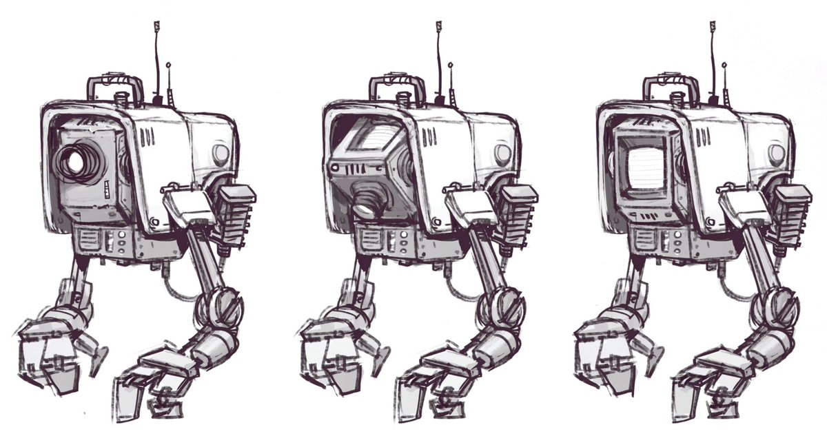 drewhillstudio's tweet image. Robot sketches: rotating face mechanism  #conceptart #robot #characterdesign