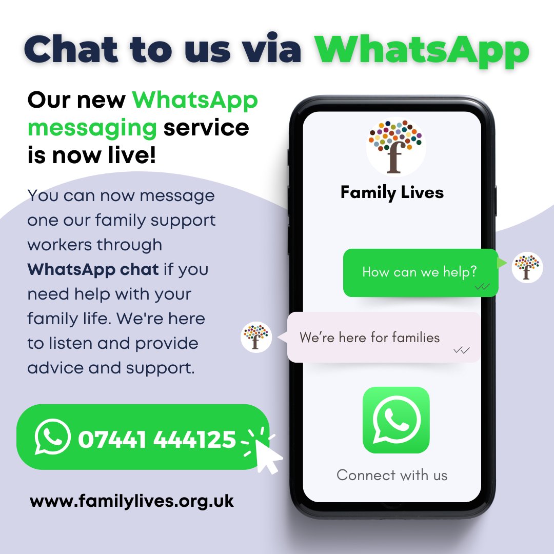 Coram_FL's tweet image. We are pleased to announce the launch of our new WhatsApp support service. Contact our family support workers at 07441 444125 for support with parenting and family life worries #NewService #WhatsApp #Parenting #FamilySupport