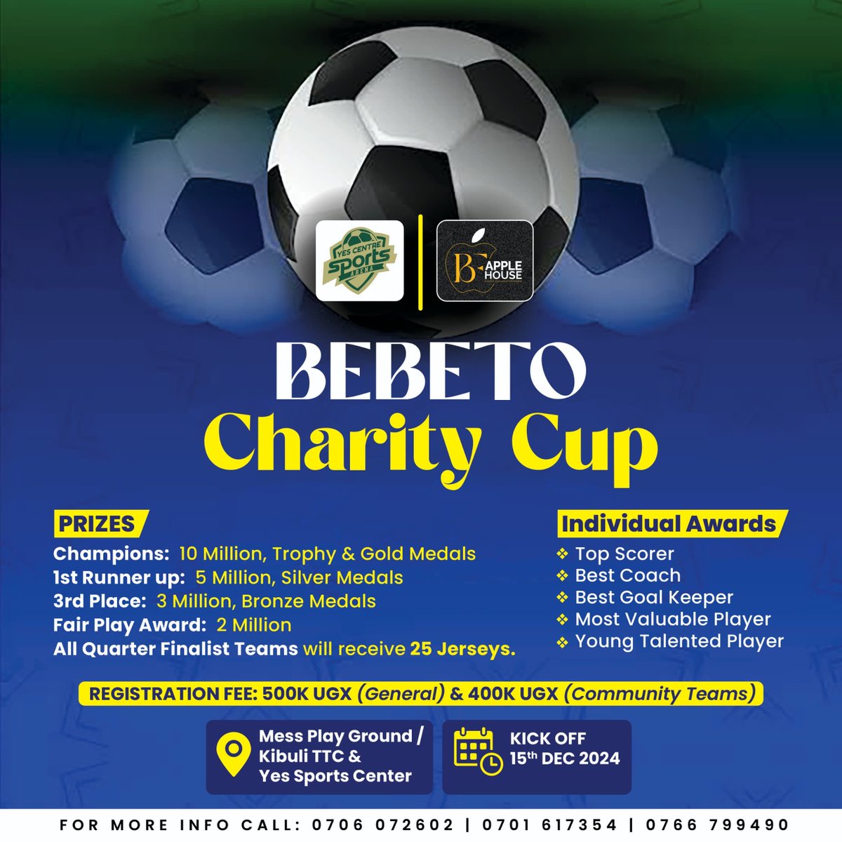 Uncleken256's tweet photo. Days are drawing closer to the #BebetoCharityCup and registration is still on for teams to participate

Kicking off on the 15th of December, registration for for community teams is 400k and general teams is 500k

Let us play for glory and a greater cause towards cancer awareness https://t.co/a08bTRS9fp