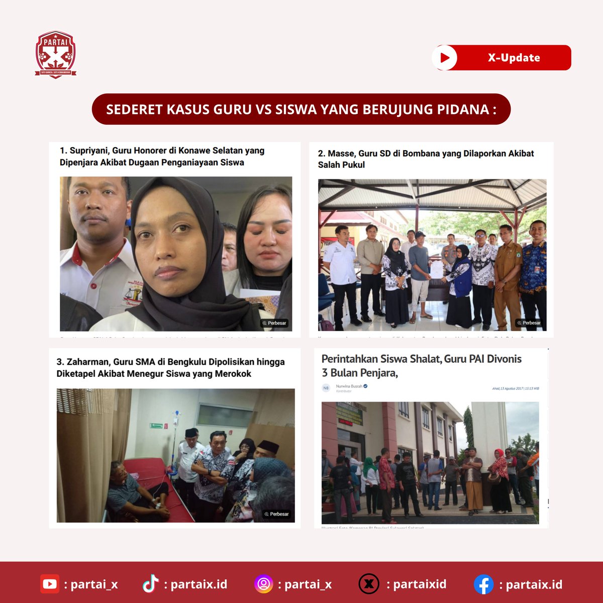 partaixid's tweet photo. Selamat Hari Guru Nasional! Semoga hak-hak guru segera dilindungi agar kasus-kasus Guru Vs Murid tidak terjadi lagi (a thread) #HariGuruNasional #HariGuru #Trending #kasusguru https://t.co/6rqs1dp9PY