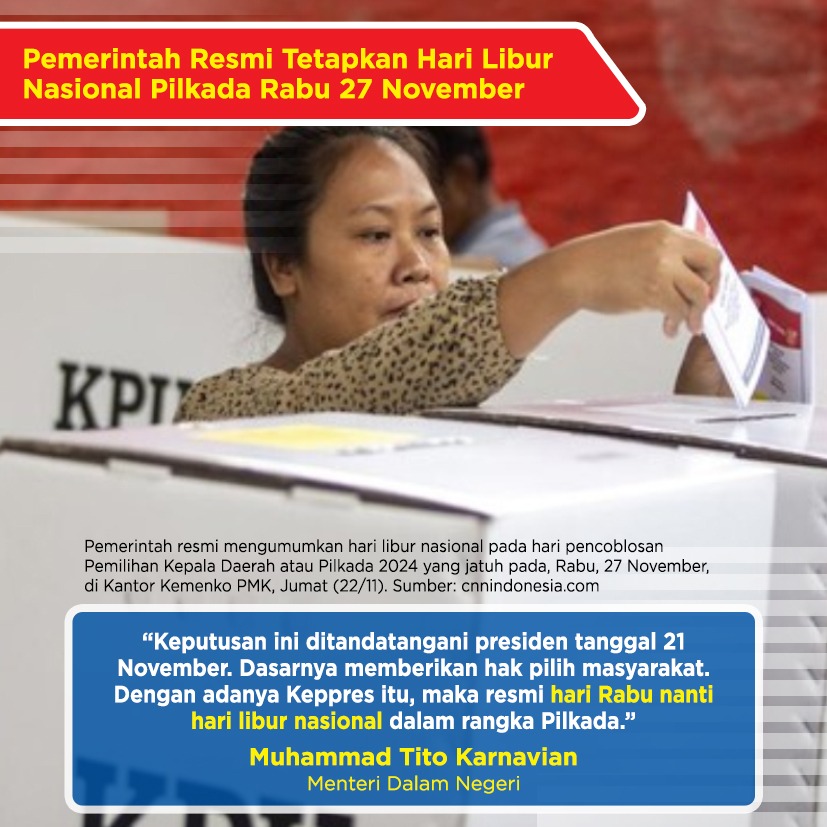 Dukung pelaksanaan demokrasi dengan hadir ke TPS pada 27 November ya guys
#LiburPilkada
channel9.id/pemungutan-sua…