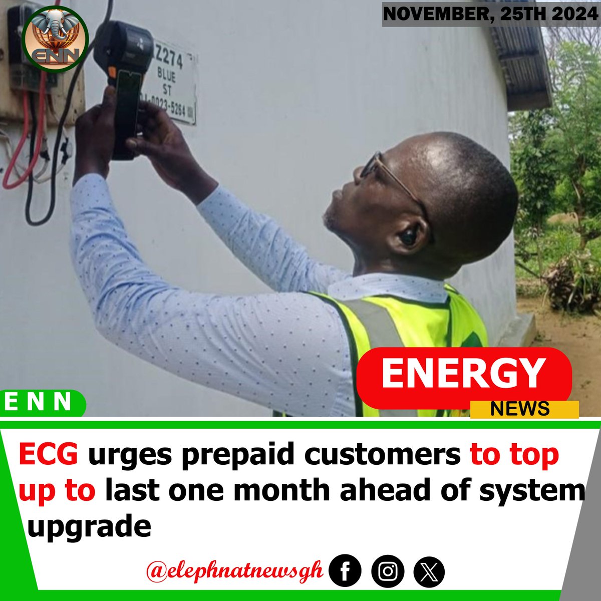 elephantnewsgh's tweet photo. ⚡ NOTICE: ECG advises all customers using Nuri Prepaid Meters to top up credits for at least 1 month!
The ongoing STS upgrade is crucial to ensure uninterrupted vending services. Let's avoid disruptions.
🗓️ Top up now & stay powered! 🔋
#ECGUpdate #NuriPrepaid #GhanaEnergy #ENN @ECGghOfficial_0