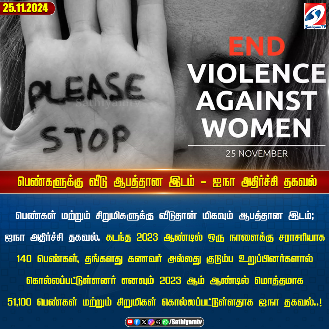 sathiyamnews's tweet photo. இன்று பெண்களுக்கு எதிரான வன்முறையை ஒழிப்பதற்கான சர்வதேச தினம்; ஐநா அதிர்ச்சி தகவல்..!
#Sathiyamtv #sathiyamnews #EndViolence #AgainstWomen https://t.co/7TeLW0OLZ0