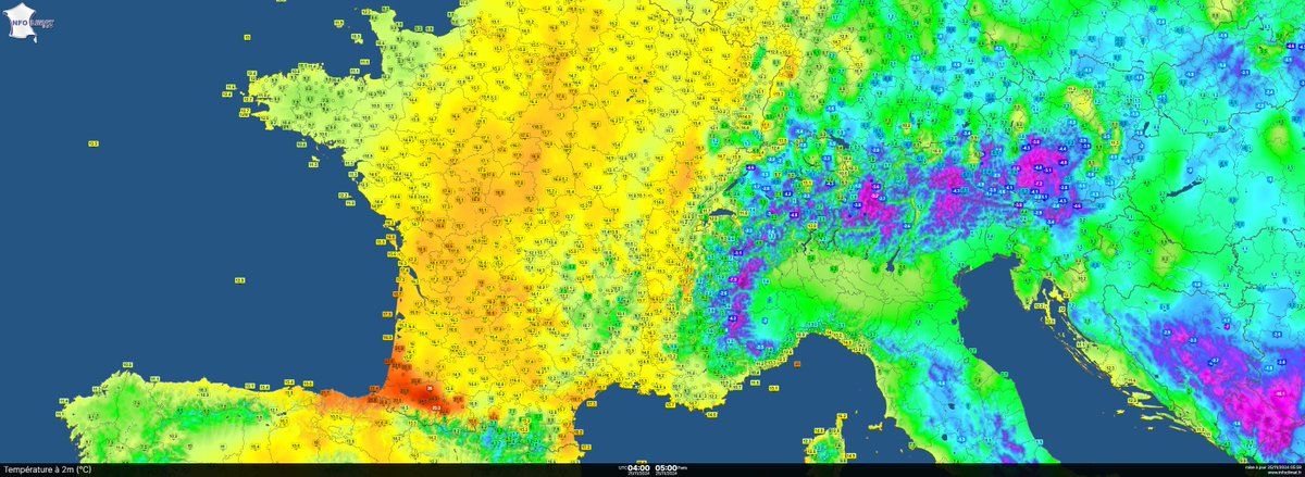 Hier, l'anomalie d'air chaud a été près de deux fois plus importante que l'épisode de froid de la semaine dernière. Pourtant, on en parle pas.
A 6h du matin, il fait 26.3°C à Pau, près de 18°C à Paris et 20°C dans le centre-ouest. Oui, à 6h du matin, fin novembre ! Mais même