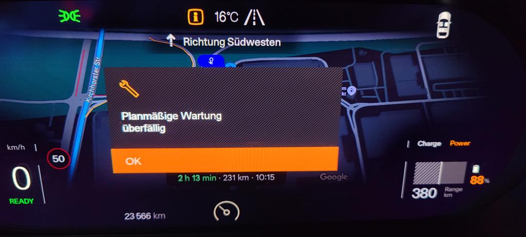 Mal wie ein Auto von <a href="/SixtDE/">Sixt Deutschland</a> gemietet. Schenkt Vertrauen, muss ja nur noch 1800km fahren. 

#Wartung #Fail

Wobei was soll man bei 23.000 den an einem Polestar 2 warten?