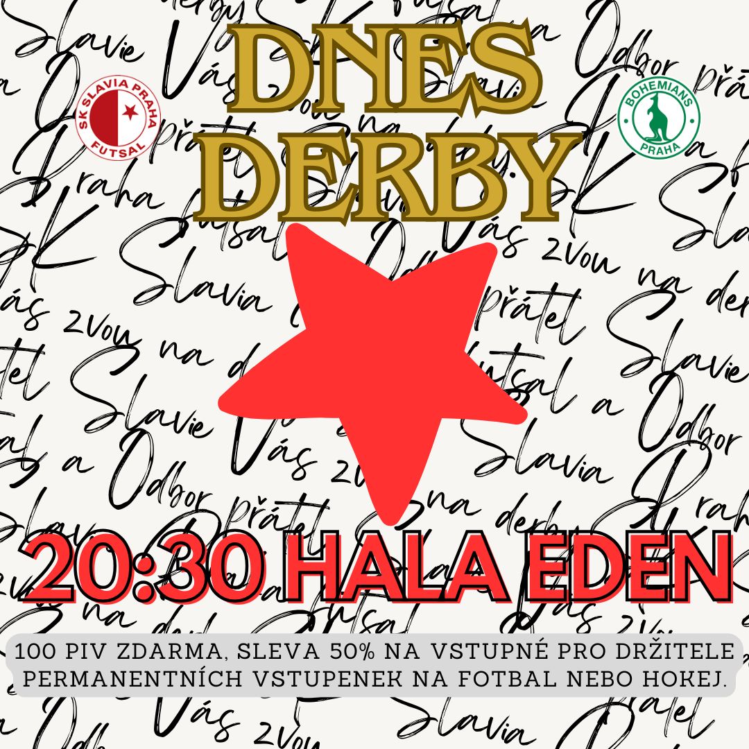 🚨 SK Slavia Praha - FC Bohemians 1905
🗓️ Dnes!
⏰ 20:30
🏟️ Hala SK Slavia Praha
⚽️ futsal
🎟️ 50% sleva pro držitele permic ⚽️ nebo 🏒 
🍺 100 piv zdarma pro členy <a href="/odborpratel/">Odbor přátel Slavie</a>
🫵🏻 Slávisti, dorazte do haly! Potřebujeme hlas každého z vás! 

děkujeme za RT ♻️