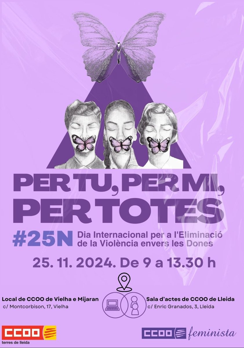 Avui #25N assistim als actes de <a href="/CCOOLleida/">CCOO Lleida</a> , xerrada dels  mossos d'esquadra per denunciar la violència de gènere digital.
Per tú, per mi, PER TOTES
<a href="/CCOOsanitat/">CCOOsanitat</a> <a href="/ccoocatalunya/">CCOO de Catalunya</a>