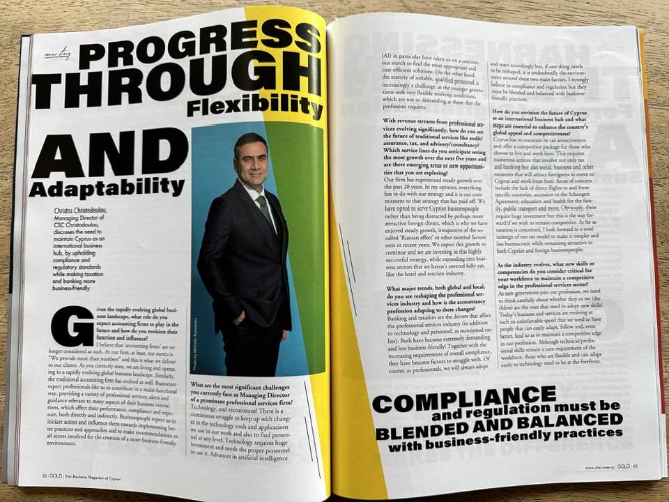 DelphiAlliance's tweet photo. A Must-Read from One of Our Own!

We’re excited to highlight a fantastic contribution from Christos Christodoulou, CEO of CSC Christodoulou Ltd., featured in the latest edition of Gold Magazine, amongst the leaders of the accounting profession in Cyprus! https://t.co/uMk5SLgmWq