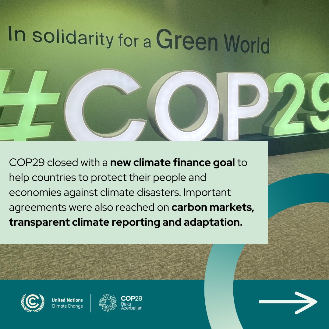 CSDevNet1's tweet photo. 🌍 COP29 Wrap-Up 🌍

While tripling climate finance to $300B by 2035 is progress, delays in timelines, unclear accountability, &amp; weak emission reduction commitments leave much to be done.

The fight for climate justice continues! #COP29 #ClimateFinance #ActNow @COP29_AZ https://t.co/88C1qaw0HJ