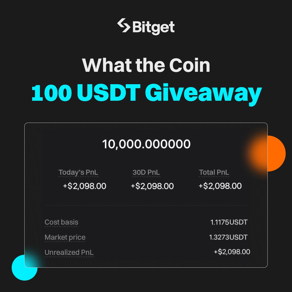$100 GIVEAWAY 🚨

📢Calling all smart Coin-mes!

This is a P&amp;L screenshot from a real #Bitget user.

Can you identify which coin it is?

How to win ⤵️
🔹Comment your answer using #SmartChallenge 
🔹Follow <a href="/bitgetglobal/">Bitget</a>, RT &amp; tag friends
🔹5 winners * 20 $USDT

💡The coin starts