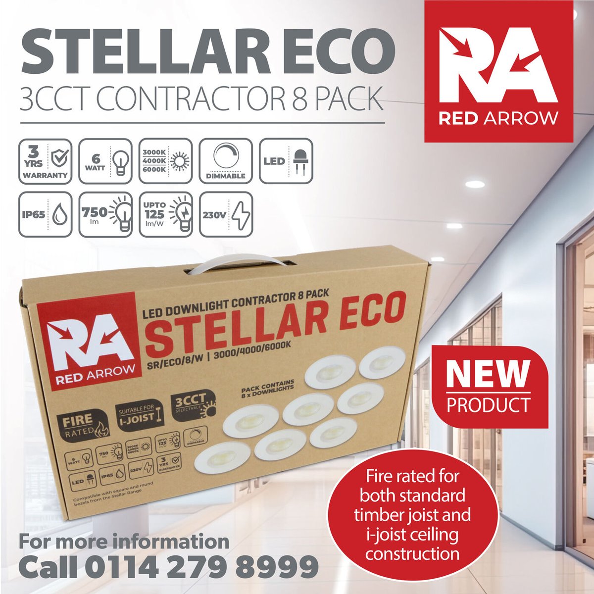 RedArrowElec's tweet image. NEW Product Launch! Stellar ECO
Fire rated for both standard timber joist and i-joist ceiling construction. Suitable for a wide variety of applications.

See online:
bit.ly/40YJFBW

Contact our team for more info.
0114 279 8999

#LEDDownlights #ElectricalWholesalers