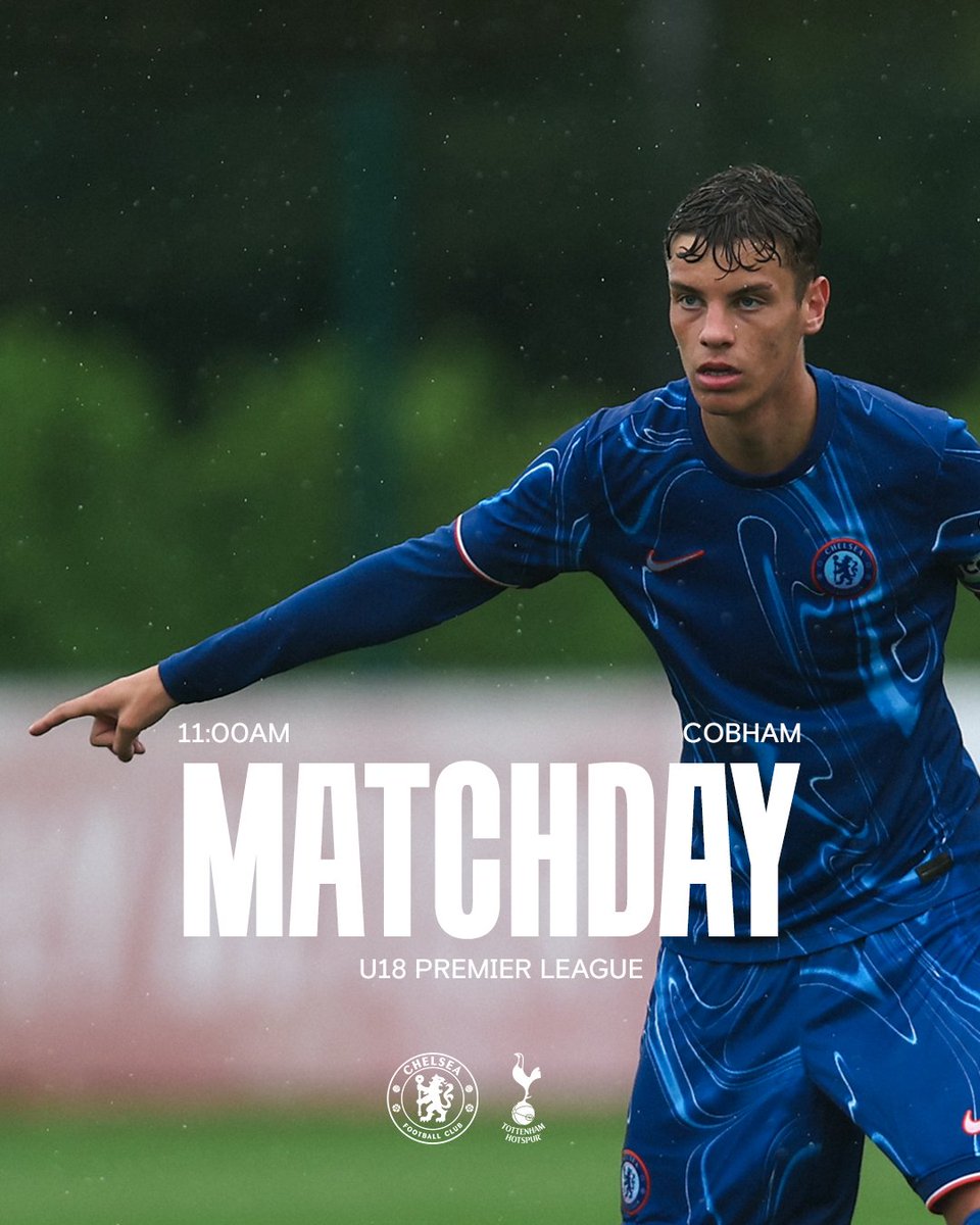 ChelseaFC's tweet photo. MATCHDAY IN THE #U18PL! 💙

🆚 Tottenham Hotspur
🏟️ Cobham Training Centre
⏰ 11:00AM UK
📺 Chelsea app &amp; website https://t.co/oZKuawoXjZ