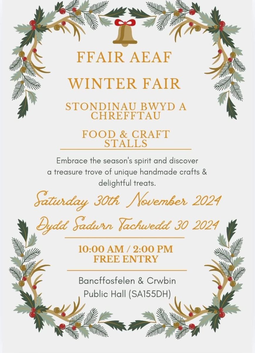 Dydd Sadwrn yma / This saturday 30/11/24 #Bancffosfelen 🎄🍺🥂☀️🎅