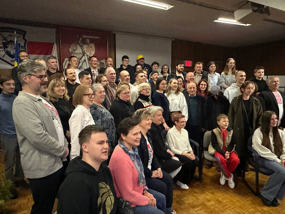 Tsihanouskaya's tweet photo. Thank you, @BelarusCanada, for organizing Sunday's meeting with our diaspora in Toronto. For 70+ years, you have kept a small Belarus alive in 🇨🇦. Your voices matter—keep engaging, reminding the world of our fight &amp; standing for democracy. Together, we’ll achieve a free #Belarus. https://t.co/BhKiIiGkPK