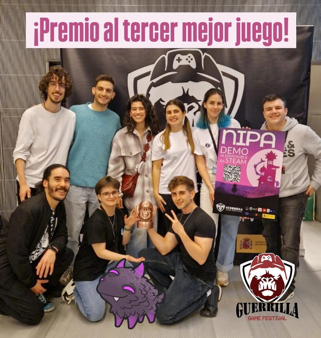 nipa_game's tweet image. ✨¡Hemos ganado el tercer premio en el @GGameFestival!✨
Muchísimas gracias a todos los que probasteis el juego en el Stand y nos votasteis 😊
¡Nos vemos en próximos eventos!
@mdv_ucm @VoxelSchool
#guerrillagamefestival #nipa