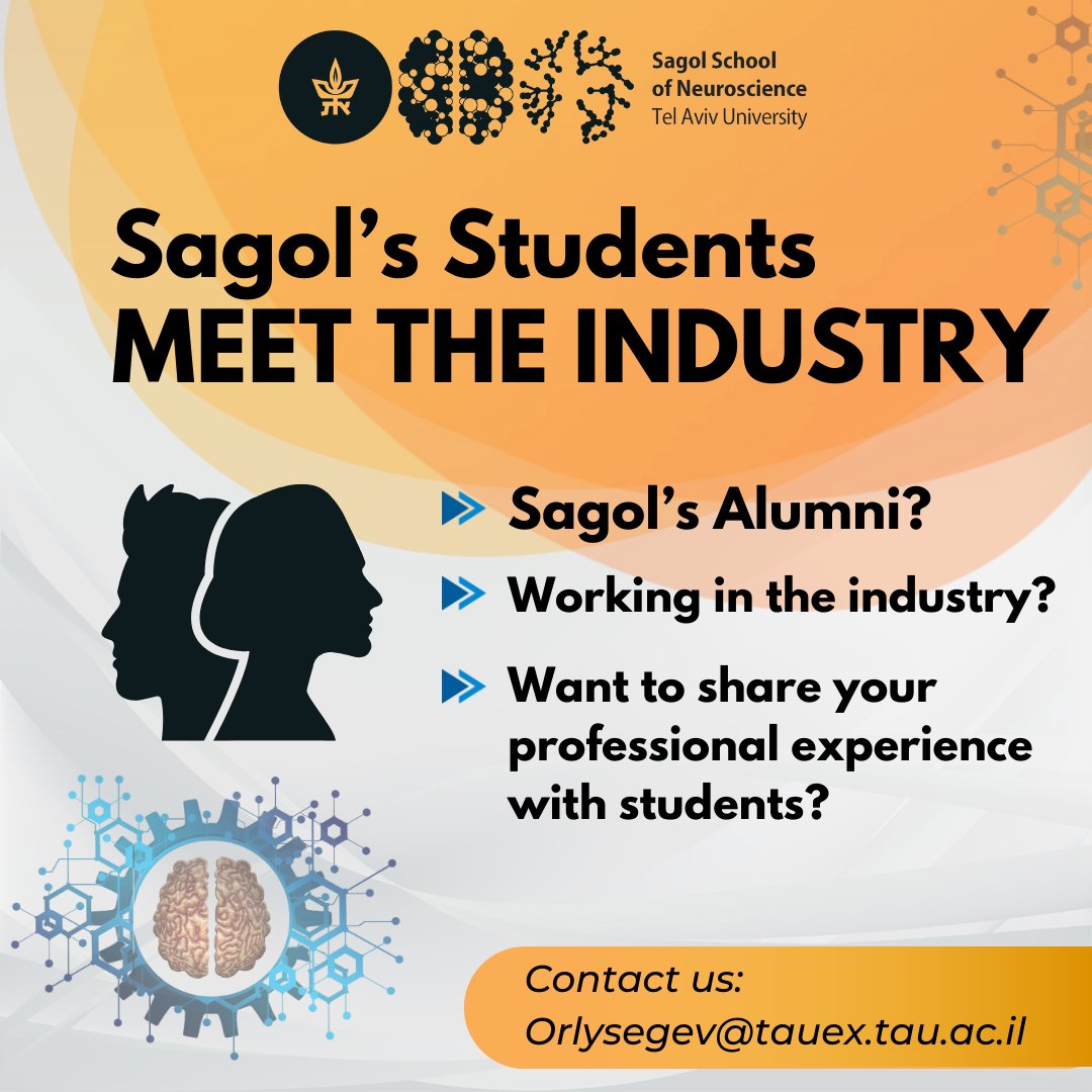 Sagol School of Neuroscience (@of_sagol) on Twitter photo Sagol's #Alumni and working in the industry?
Interested in sharing your professional experience with current students?
Contact us!
Please write to <a href="/orly_segev/">Orly Segev 🎗️</a> here or via the form link in the first comment. Sagol's #Alumni and working in the industry?
Interested in sharing your professional experience with current students?
Contact us!
Please write to <a href="/orly_segev/">Orly Segev 🎗️</a> here or via the form link in the first comment.