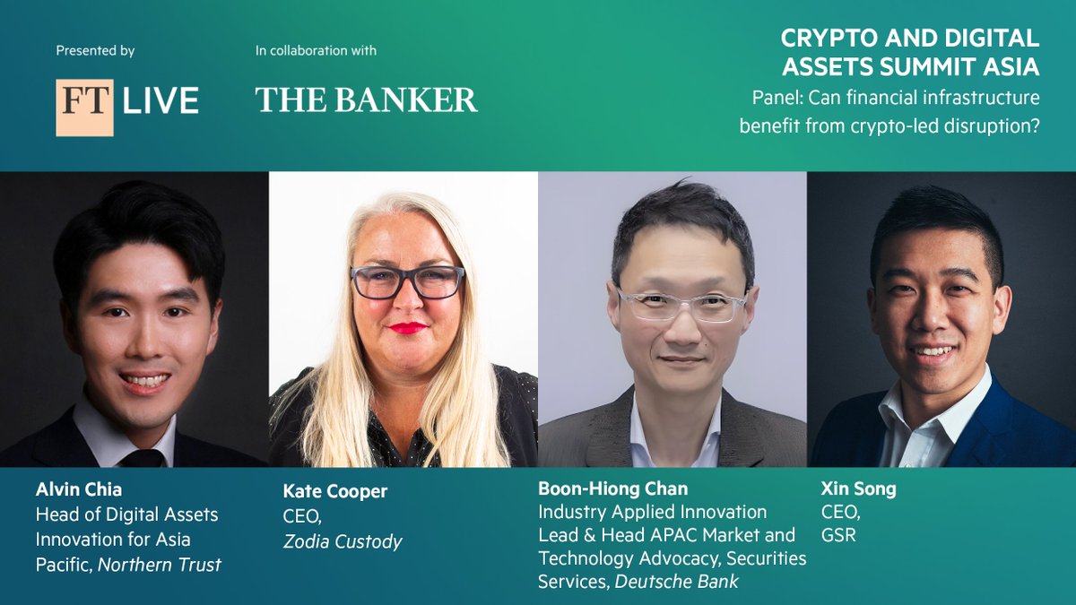 ftlive's tweet photo. Don't miss the panel: Can Financial Infrastructure Benefit from Crypto-Led Disruption at the #FTCrypto and Digital Assets Summit Asia on 5 Dec. Join experts from @NorthernTrust, @ZodiaCustody, @DeutscheBank, and @GSR_io.
https://t.co/R6VeIZ5BLb https://t.co/rxSkxfQ4wl