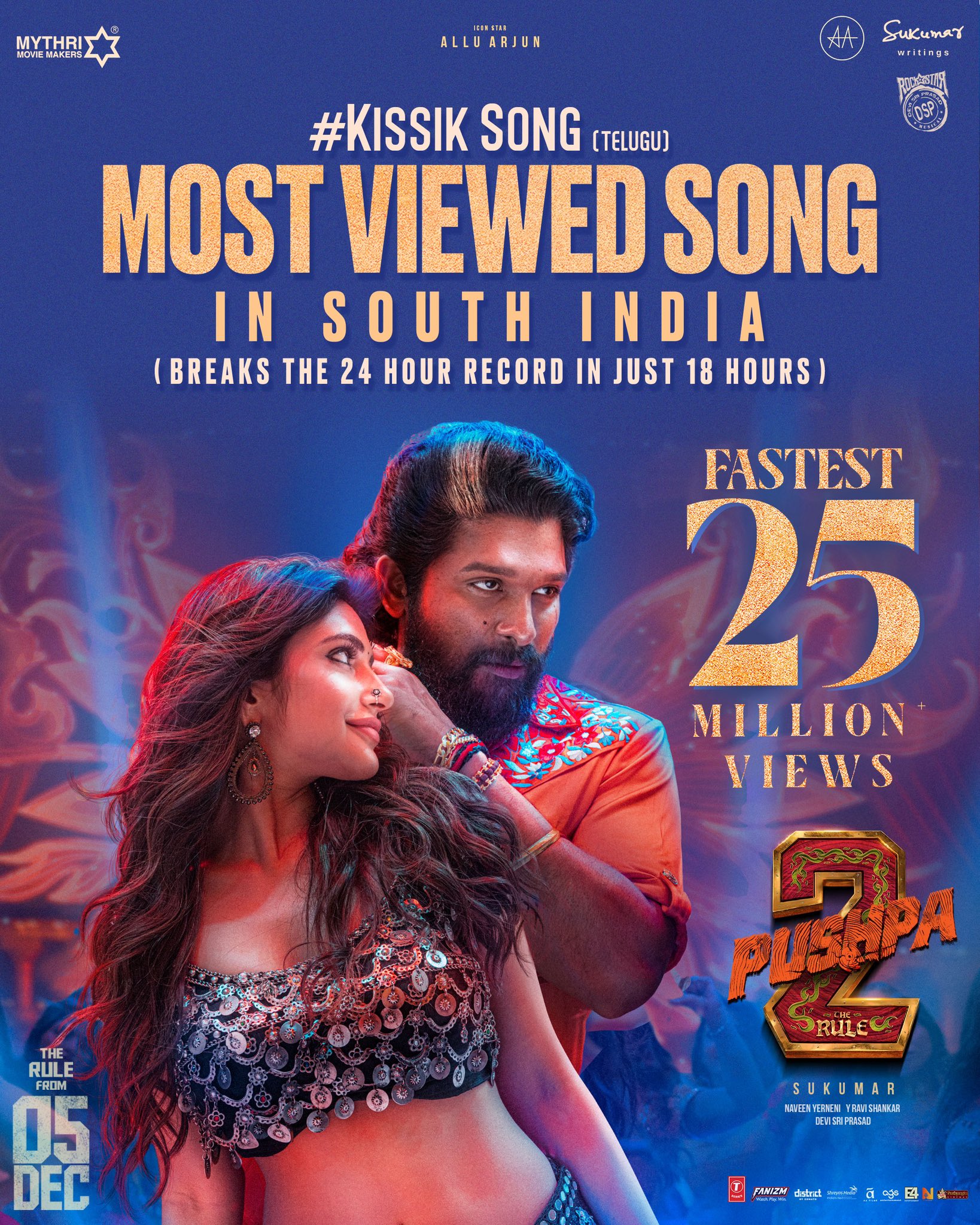 Pushpa 2 Kissik Song Becomes India's Most Viewed Lyrical Track, Allu Arjun & Sreeleela Stunning Performance in Viral Song